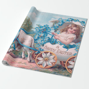 Papier Cadeau Vintage mignonne fille dans le transport d'oeufs d