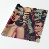 Papier Cadeau Vintage Monster Horror Girl (Déroulé)