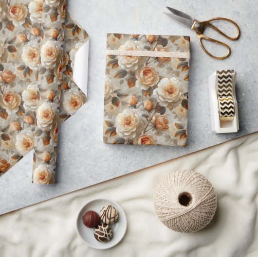 Papier Cadeau Vintage motif floral délicat. (Artisanat)