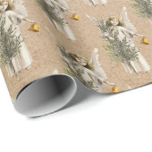Papier Cadeau Vintage Noël Angel & Arbre Vacances Kraft (Coin rond)