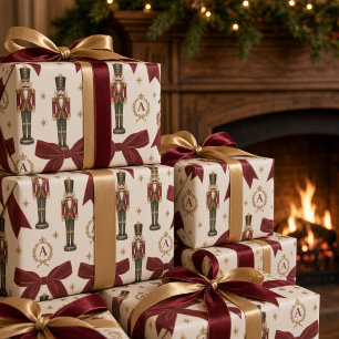 Papier cadeau vintage Noël avec monogramme et ruba