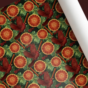 Papier Cadeau Vintage Noël Cardinal Orange Slices Cinnamon