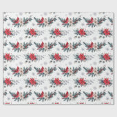 Papier Cadeau Vintage Noël Cardinal Poinsettia Motif (Plat)