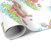 Papier Cadeau Vintage Noël Cartoon Surf Santa Claus (Coin rond)