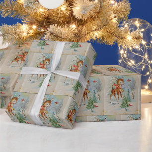 Papier Cadeau Vintage Noël cerf carrelé