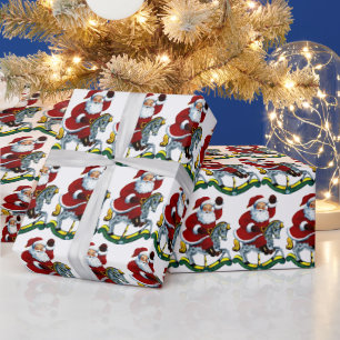 Papier Cadeau Vintage Noël cheval à bascule Père Noël carrel