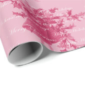 Papier Cadeau Vintage Noël cloches rose neutre (Coin rond)