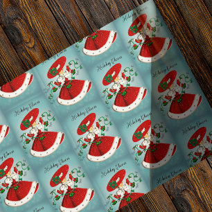 Papier Cadeau Vintage Noël cloches vertes rouge parties scintill