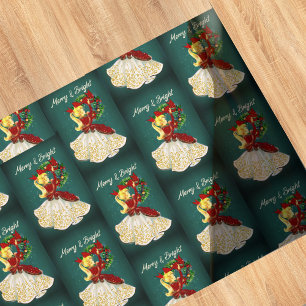 Papier Cadeau Vintage Noël couronne rouge or parties scintillant