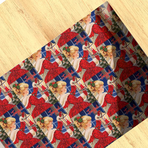 Papier Cadeau Vintage Noël lampe à bougie rouge parties scintill