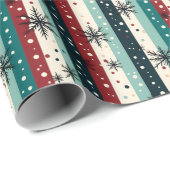 Papier Cadeau Vintage Noël Motif rayé avec Snowflakes (Coin rond)