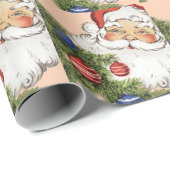 Papier Cadeau Vintage Noël Père Noël avec Arbre (Coin rond)