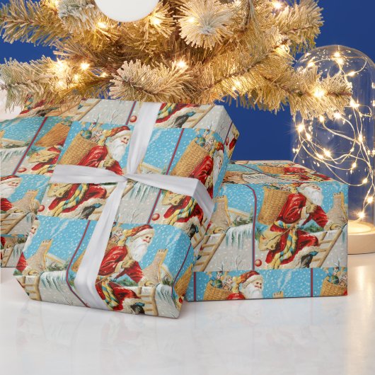Papier Cadeau Vintage Noël Père Noël avec présents (Vacances)
