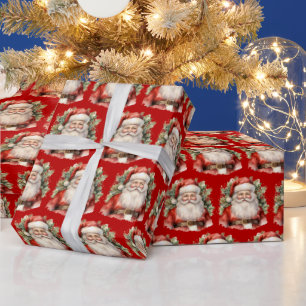 Papier Cadeau Vintage Noël Père Noël Motif souriant