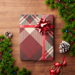 Papier Cadeau Vintage Noël Plaid Red Holiday
