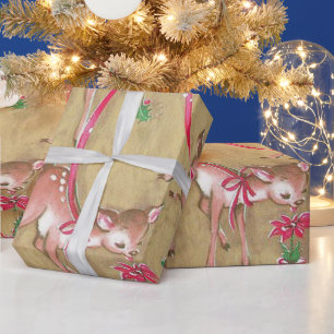 Papier Cadeau Vintage, Noël, Renne, Rustique