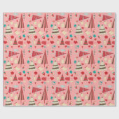 Papier Cadeau Vintage Noël rose (Plat)