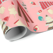 Papier Cadeau Vintage Noël rose (Coin rond)