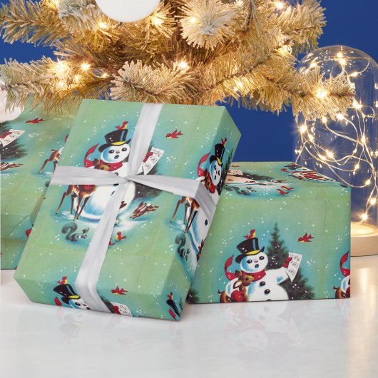 Papier Cadeau Vintage Noël Snowman Jouer Avec Des Animaux (Vacances)