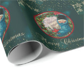 Papier Cadeau Vintage Noël Stocker Kid, Snowflakes Green (Coin rond)