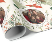 Papier Cadeau Vintage Noël Verdure Motif Photo (Coin rond)