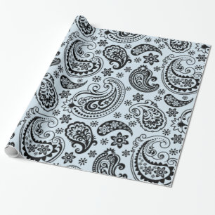 Papier Cadeau Vintage noir Paisley arrière - plan bleu clair