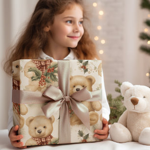 Papier Cadeau Vintage Nounours de Noël