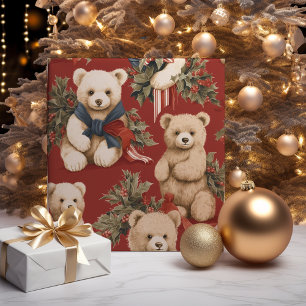 Papier Cadeau Vintage Nounours de Noël