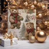 Papier Cadeau Vintage Nounours de Noël