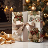 Papier Cadeau Vintage Nounours de Noël