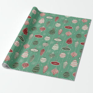 Papier Cadeau Vintage ornements de Noël sur vert menthe