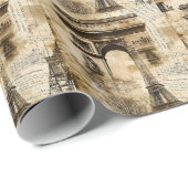 Papier Cadeau Vintage Paris Pattern – Eiffel Tower Landmarks (Coin rond)