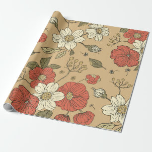 Papier Cadeau Vintage pavot et fleur marguerite couture de jardi