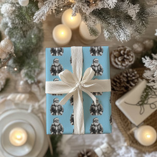 Papier Cadeau Vintage Père Noël Bébé Bleu