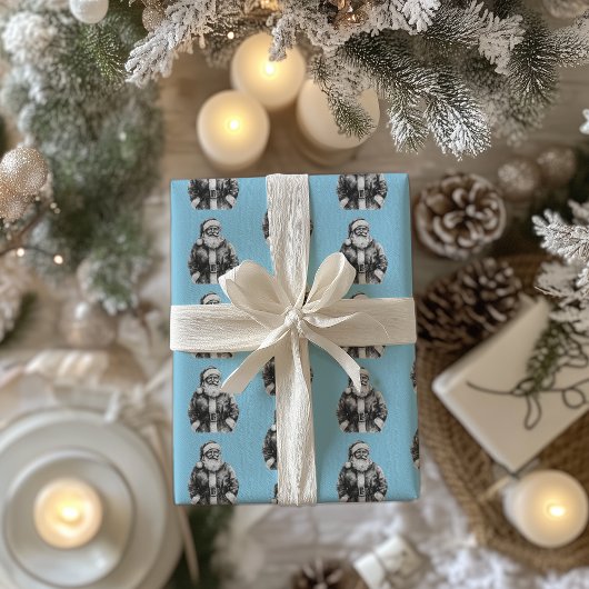 Papier Cadeau Vintage Père Noël Bébé Bleu