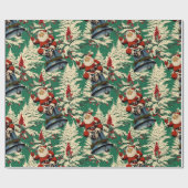 Papier Cadeau Vintage Père Noël et Bell Green (Plat)