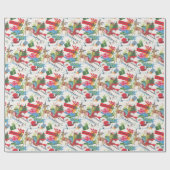 Papier Cadeau Vintage Père Noël et Sleigh (Plat)