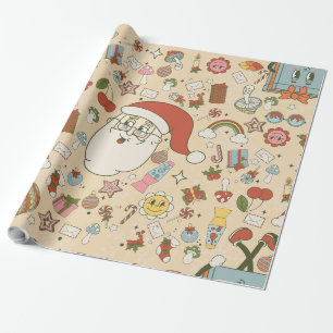 Papier Cadeau vintage père Noël hippie super noël