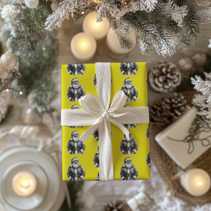 Papier Cadeau Vintage Père Noël Neon Jaune