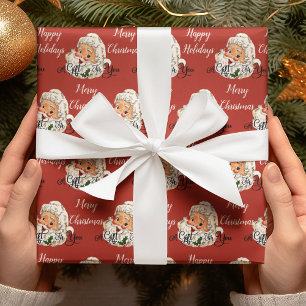 Papier Cadeau Vintage Père Noël Rétro Vieux Noël
