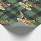 Papier Cadeau Vintage Pheasant Bird on Green Plaid (Coin)