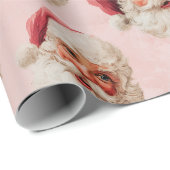 Papier Cadeau Vintage Pink Santa Claus Christmas (Coin rond)