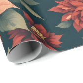 Papier Cadeau Vintage Poinsettia Christmas Gift Wrap Pattern (Coin rond)