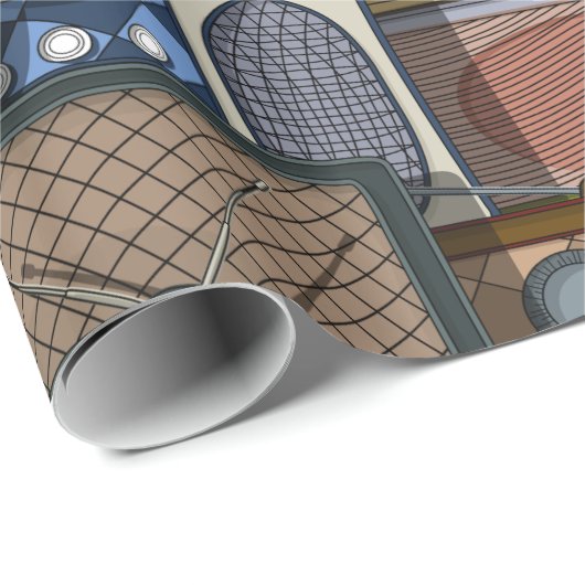 Papier Cadeau Vintage Radios (Coin rond)