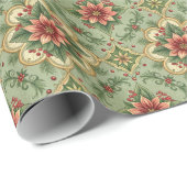 Papier Cadeau Vintage Red Poinsettia Tile Pattern (Coin rond)