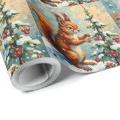 Papier Cadeau Vintage Red Squirrel Pine Tree Christmas (Coin rond)
