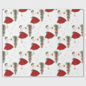 Papier Cadeau Vintage Retro Christmas Lady (Plat)