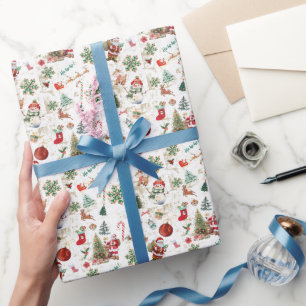 Papier Cadeau Vintage Retro Festive Rouge Noël