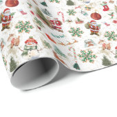 Papier Cadeau Vintage Retro Festive Rouge Noël (Coin rond)