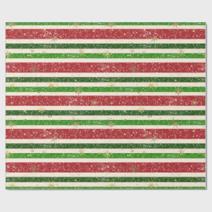 Papier Cadeau Vintage Retro Noël rayures et étoiles
